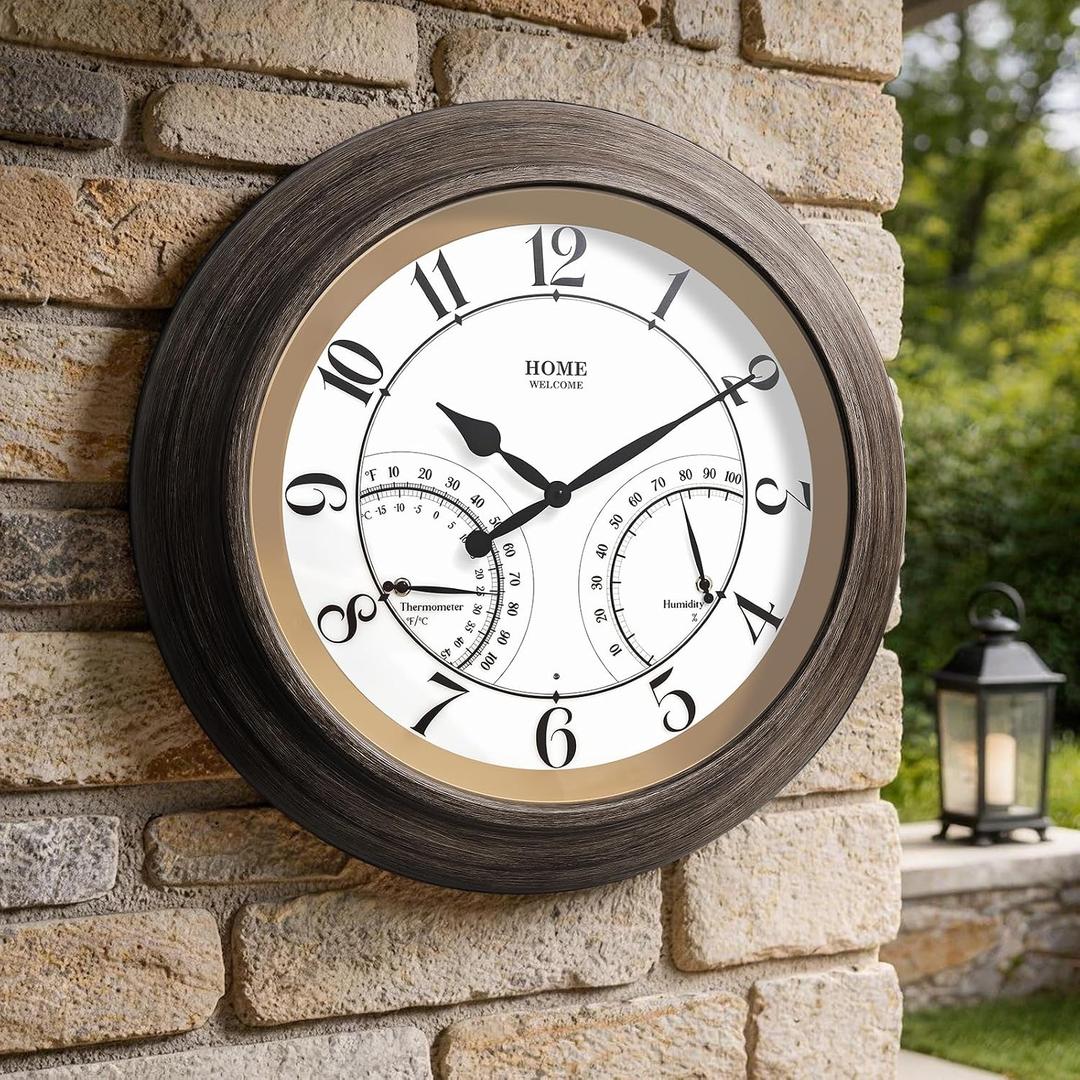 Pytha Sight 24 Inch Outdoor Clocks Waterproof, Large Easy-to-Read Illuminated Outdoor Wall Clock with Smart Light Sensor, Silent Large Outdoor Clock for Patio, Pool,Porch,Garden,Backyard