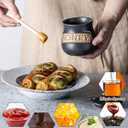 12OZ Honey Jar with Dipper and Lid, Ceramic Honey Pot Container, Large Honey Jars Dispenser – Multi-Use for Chocolate Syrup/Agave, Fits Farmhouse Kitchens & Dinner Parties Gifts, Black