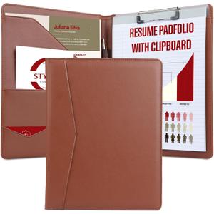 STYLIO Padfolio Folder with Removable Clipboard | Tan (Brown) Color| Portfolio Organizer | Binder with Storage for Notebook, Notepad | Nursing Clipboard Folio | Vegan Leather