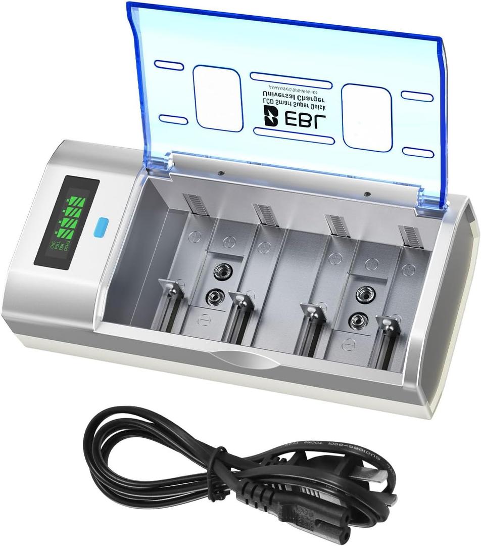 EBL Universal Smart Battery Charger with Discharge Function  Multi-Bay Rapid Charger for C D AA AAA 9V Ni-MH Ni-CD Batteries, LCD Display
