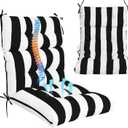 Outdoor High Back Chair Cushions 2-Pack, 44"x22"x 4" Fade-Resistant Waterproof Tufted Pads with Ties for Patio Rocking & Adirondack Chairs (Black White)