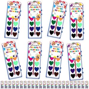 Sabary 28 Pack Valentines Day Watercolor Paint Sets Gifts Washable Watercolor Paintings with Card and 20 Meters Red Rope for Art Gifts Exchange Bulk