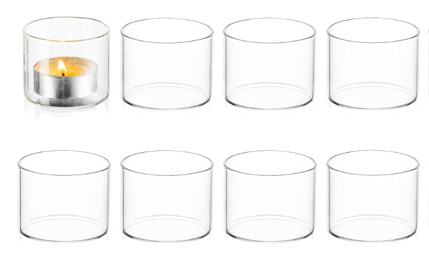 Clear Tealight Candle Holders: Set of 8 Glass Votive Holders - Small Floating Candleholder for Wedding Birthday Holiday Table Centerpieces Decoration