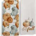 Fall Pumpkin Kitchen Towels Set of 2, Rustic Fall Hand Towels for Bathroom, Farmhouse Autumn Harvest Pumpkin Decorative Dish Tea Towels for Kitchen Decor, Autumn Bathroom Decor, 16X24In