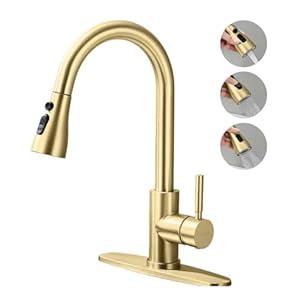 TOYWIA Gold Kitchen Faucets with Pull Down Sprayer, 3 Function Sprayer, Stainless Steel Single Handle High Arc Sink Faucet for RV, Bar, Farmhouse, Laundry, Outdoor