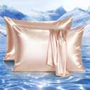 Elegear Cooling Pillow Cases Set of 2 for Hot Sleepers, Softer Than Silk Pillow Cases for Hair & Skin,Upgraded Arc-Chill Cooling Satin Pillowcases Q-max>0.5, Luxury Zipper Pillowcase-Queen,Champagne