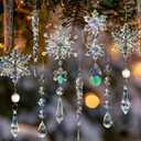 32pcs Christmas Decoration Crystal Ornaments - Iridescent Christmas Tree Ornaments Acrylic Snowflakes Drop Icicle Pendants Hanging Ornaments for Xmas Tree Winter Holiday Frozen Party Decorations