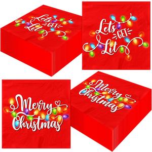 2 x Lets Get Lit Christmas Party Decorations Napkins, 40Pcs Lets Get Lit Napkins Disposable Merry and Bright Lets Get Lit Cocktail Napkins for Friendsmas Christmas Party Decorations
