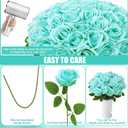 72 Pcs Artificial Roses Turquoise Fake Silk Roses Realistic Roses Faux Flower Indoor Wedding Home Decor, Birthday Decorations