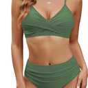 Edelqual Women's High Waisted Bikini Sets Two Piece Swimsuit Tummy Control Bathing Suit V Neck Swimwear 2025 Swim Suit (Medium, Light Army Green)