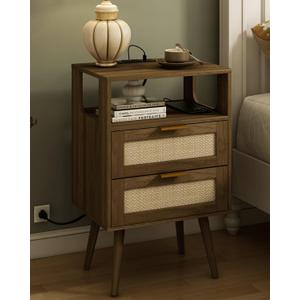 Rattan Nightstand (Walnut Brown-2D)