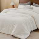 BEDELITE Faux Fur Fleece Queen Comforter Set - Fluffy & Warm Cream White Comforter Queen SizeUltra Soft and Cozy Winter Bedding Set,Fuzzy Thick Bed Set,1 Comforter and 2 Pillowcases