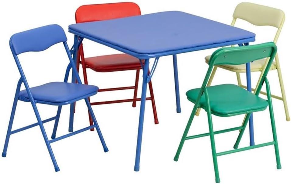 Flash Furniture Mindy Kids 5-Piece set Folding Square Table and Chairs Set for Daycare and Classrooms, Children's Activity Table and Chairs Set, Multicolor (Blue)