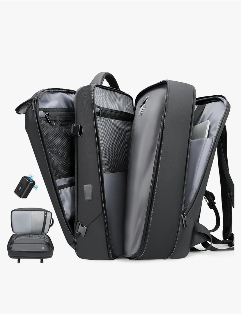 Vacuum Travel Backpack with Pump, 50L Expandable Compression Backpack With Vacuum Seal, 17.3 Inch Water Resistant Business Laptop Backpack with USB Charging Port for Women & Men