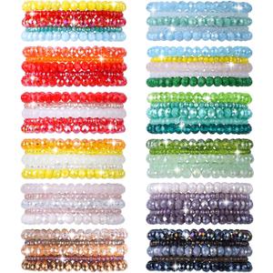 60pcs Crystal Beaded Bracelet Bulk for Women Colorful Beaded Bracelet Boho Multi Layer Stacking Bracelets Stretchy Strand Shiny Crystal Bead Bracelets
