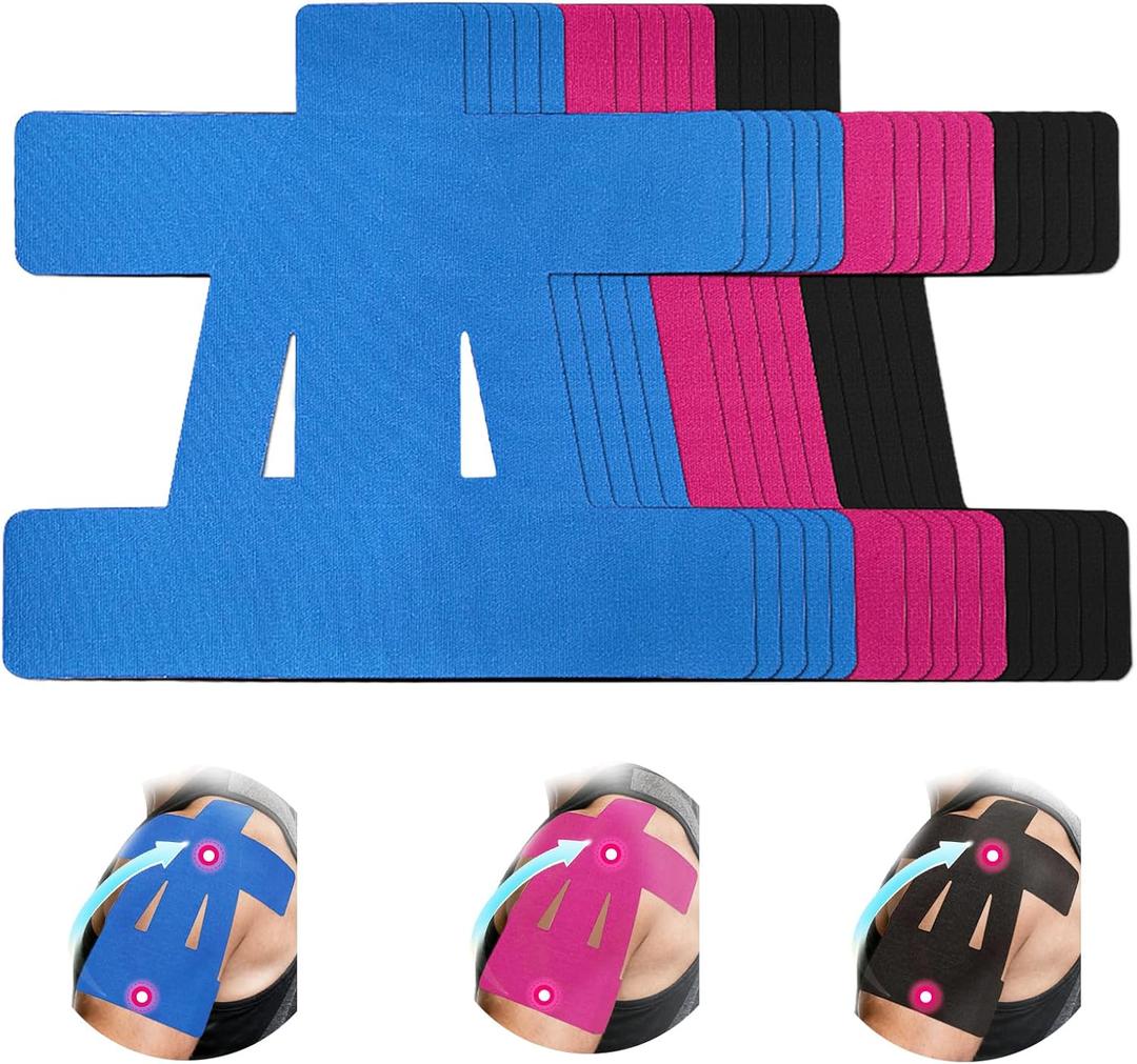 12 Count Kinesiology Tape for Shoulder,Shoulder Tape for Pain Relief,Pre-Cut for Easy use. Stretchy Cotton Material ensures Comfortable wear with Hypoallergenic Adhesive Lasting 4-7 Days