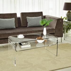 Acrylic Coffee Table, 31.5" Clear Coffee Table with Storage Shelf, Rectangle Centre Table, Modern Coffee Table for Living Room, Office31.5" L x 15.8" W x 15" H
