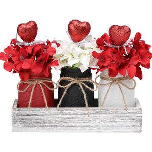 Valentines Table Decor, Valentines Mason Jar Centerpiece for Table with Wood Tray, Black Painted Decorative Mason Jars for Valentines Decorations Kitchen Decor, Mothers Day Gift for Women