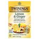 Twinings Lemon & Ginger, Caffeine-Free Herbal Tea Bags, 25 CT Box (6 Pack) | Spicy & Tangy, Ginger, Lemon Peel, Lemongrass, Blackberry Leaves, Soothe Digestion, 150 Foil Lined Individually Wrapped Bags 