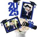 21pcs 2025 Graduation Centerpieces for Table Decoration, Class of 2025 Grad Photo Centerpiece for Graduation Party Decoration (Blue)