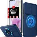 for Samsung Galaxy A35 Case with 2 Screen Protectors,Built-in Slide Camera Cover,with 360Kickstand Ring for A35 Case Shockproof Anti-Scratch Military-Grade Drop Heavy Duty Protection Blue