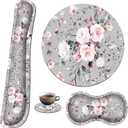 Keyboard Wrist Rest & Mouse Pad & Mouse Wrist Rest Support & Coaster, Non Slip Rubber Base Wrist Support with Ergonomic Raised Memory Foam for Computer Laptop Home Office, Pink Rose Floral