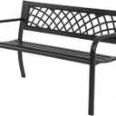 Garden Bench,Outdoor Benches,Iron Steel Frame Patio Bench with Mesh Pattern and Plastic Backrest Armrests for Lawn Yard Porch Work Entryway,Black