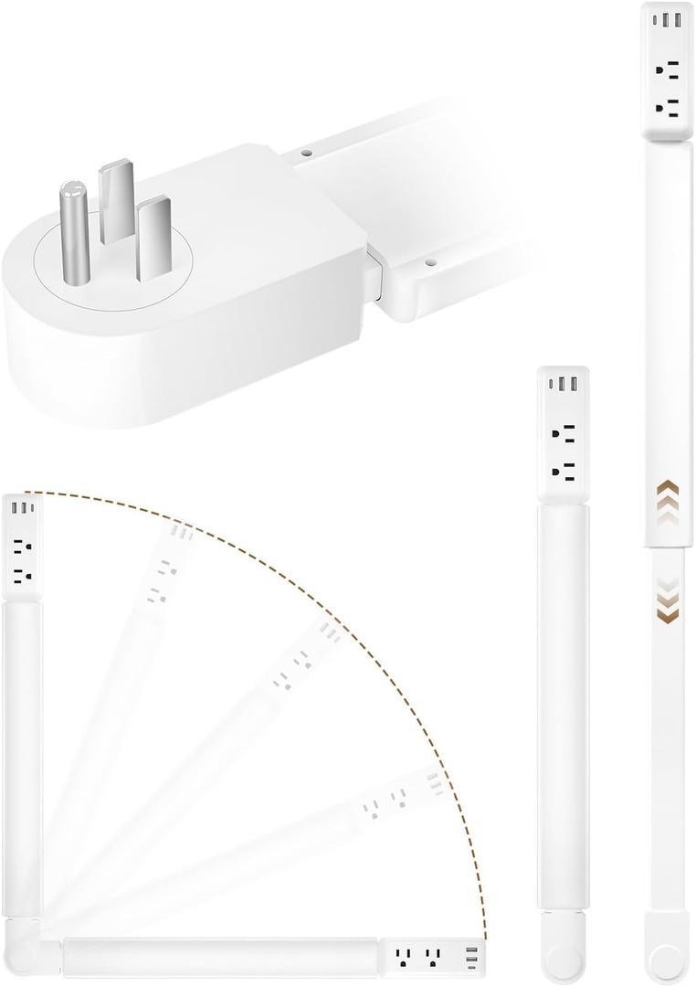 Outlet Extender Stick - 2 AC Outlets, 3 USB, 22"-34", 180° Rotating