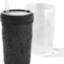 Iced Coffee Tumbler, 45 Insulated Beer Mug for Freezer, (Ice-Free) Double-walled Freezable Slushie Cup with Stainless Steel Liner, Travel Coffee Mug Reusable, with Lid and Straw, 16oz (1, Black)