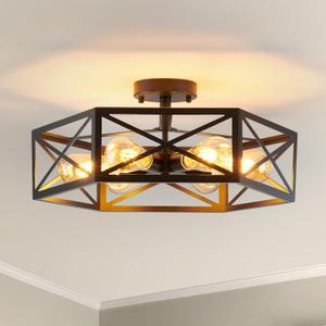Industrial Semi Flush Mount Ceiling Light, 6 Light Modern Metal Close to Ceiling Light Fixture, Farmhouse Light Fixtures Ceiling Mount, Black Chandelier for Kitchen, Dining Room, Hallway Industrial Semi Flush Mount Ceiling Light, 6 Light Modern Metal Close to Ceiling Light Fixture, Farmhouse Light Fixtures Ceiling Mount, Black Chandelier for Kitchen, Dining Room, Hallway