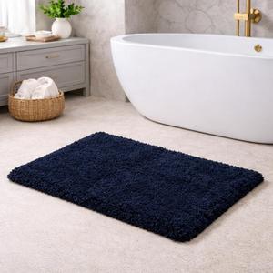 C23 Fluffy Shower Mat 20"x32" Water Absorbent Microfiber Bathroom Rugs, Quick Drying Non Slip Washable Shaggy Bath Mat for Bathroom Floor, Tub & Shower, 210 GSF, Navy Blue
