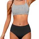 Boiltcat Girls Bathing Suits Size 13-14 Black Striped Print Swimsuits for Teen Girls Adjustable Straps High Waisted 3 Piece Girl Bikini with Cover Up 13-14 Years