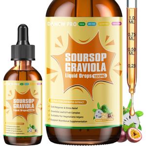 Soursop Graviola Leaf Extract Liquid Drop for Cell Support & Regeneration, Immune Boost, Relax, Liver and Sleep, Soursop Bitters Liquid, Herbal Goodness, Sugar/Gluten Free, Passion Fruit Flavor