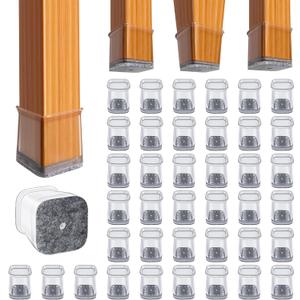 BUMACO Chair Leg Floor Protectors Square Chair Leg Protectors for Hardwood Floors Silicone Pads Covers to Protect Floors Clear-40 Pcs Square S Fit (3/4" to 1")