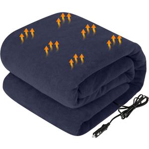 Westinghouse Heated Car Blanket with 3 Heating Levels, 4 Hours Auto Off, 12 Volt Electric Blanket for Car, Truck, SUV, RV, Portable Heated Throw for Camping, Machine Washable, 59" x 43" (Navy)