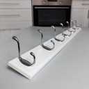 Wood Wall Mounted Coat Rack 32 inch (80cm) with 7 Silver Hooks, Lang Wooden White Wall Coat Hook Rack for Entrance, Hallway, Bedroom, White Wall Clothes Hanger