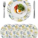 Spring Round Braided Placemats Set of 4 Vintage Floral Plant Washable Round Woven Table Mats for Kitchen Dining Table, Heat-Resistant Place Mats 15inch for Indoor Outdoor Parties, Yellow Blue
