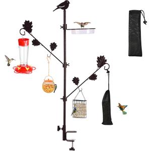 ERYTLLY 42in Deck Bird Feeder Station Kit, Wild Birds Bird Feeding Station for Outside Hanging Plants Holder Deck Pole Porch Multi-Hook Bird Feeder with Water Bowl for Balcony, Garden and Patio