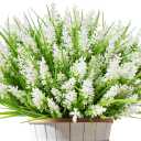 Artificial Flowers for Outdoors 12 Bundles Faux Lavender UV Resistant Fake Summer Monkey Grass Plants Plastic Greenery Shrubs for Outside Planter Porch Garden Patio Window Box Decorations, White