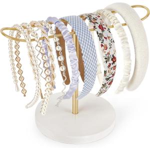 Dahey Headband Holder Metal Headband Organizer Hair Hoop Display Stand, Modern Hair Accessories Organizer Storage Hair Ropes Bracelets Bangles College Dorm Room Decor for Women and Girls, Gold