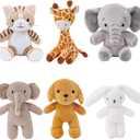 6 Pcs Stuffed Animals Bulk, 8 Inch Small Stuffed Safari Animals, Zoo Stuffed Animals Set (Cat Dog Elephants Giraffe Bunny) Baby Shower Party Decor, Easter Gift for Classroom Kids, Teens, Girls