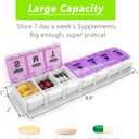 Extra Large Weekly Pill Organizer 2 Times a Day - Remtise Am/Pm Daily Pill Case Medicine Organizer, Push Button 7 Day Pill Box for Pills/Vitamin/Cod Liver Oil/Supplements (Purple & Green)