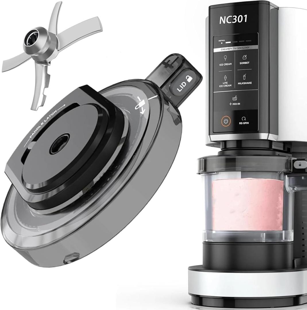 Outer Bowl Lid and 301 Paddle for NC301 Ice Cream Maker,Reusable Ninja Creami Replacement Accessories Compatible with Ninja NC299AMZ/NC301/NC300 Series