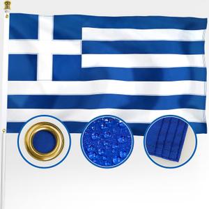 XIFAN Premium Greece Flag 3x5 ft Outdoor, Large Double Sided Heavy Duty 210D Nylon Greek National & Country Flag, Longest Lasting Decoration with 4-Stitch Hemming, Brass Grommets
