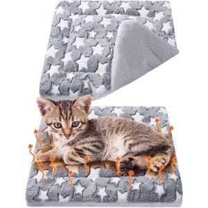 VitalCozy 2 Pack Self Warming Cat Mat Self Heating Pad Bed Reversible Machine Washable Reflects Body Heat Warm Thermal Pet Pad Crate Blanket for Feral and Indoor Cat (Star, 17'' X 17'') (Grey)