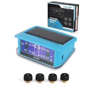 RV Tire Pressure Monitoring System, 1 Solar Type-C Charge Monitor & 4 Pure Copper Sensors, Caravan/pickup/truck TPMS, LCD Monitor with Two-color indicator lights & Alarm, 10-90 PSI,2025 Updated