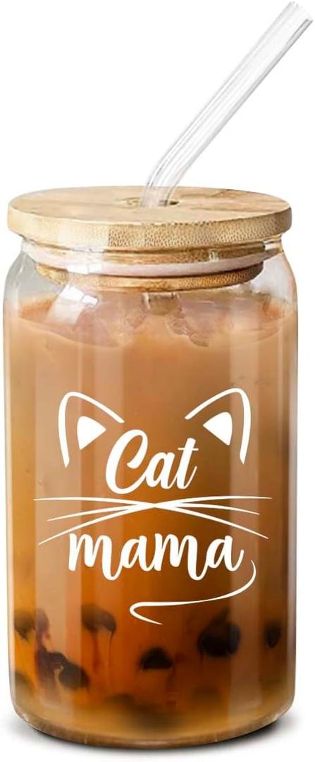 NewEleven Gifts For Cat Mom, Cats Lover - Cat Gifts For Women - Cute Kitten Stuff, Cats Themed Gift For Women - Cute Funny Gift For Her, Best Friend - 16 Oz Coffee Glass