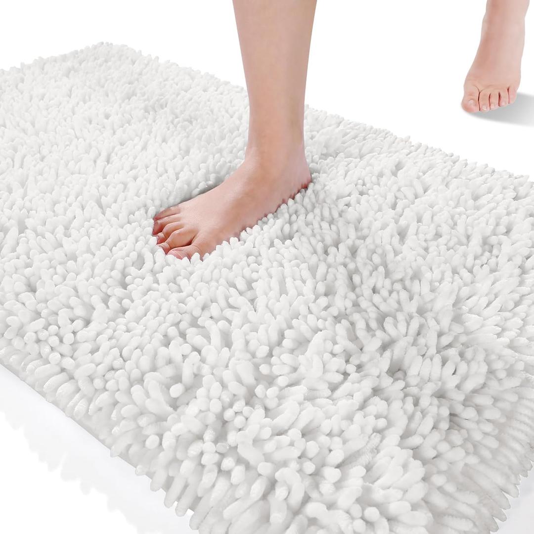 Yimobra Bathroom Rug Mat 24 x 17, Soft and Absorbent Water Non Slip Chenille Bath Rug, Machine Washble Quick Dry Bath Mat, Shower Mat Outside Shower, Bathroom Home Decor Accessories, White