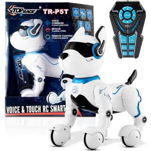 Top Race Rechargeable Robot Dog- Interactive Smart Robo Dog for Kids Ages 5-7 - Programmable with Remote Control, Voice and Touch Features - Realistic Actions and Perform Tricks - 4x5x6 Inches (White)