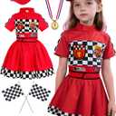 Race Car Driver Costume for Girls Racing Outfit for Toddler Racer Dress Up (5-6 Years, Red)